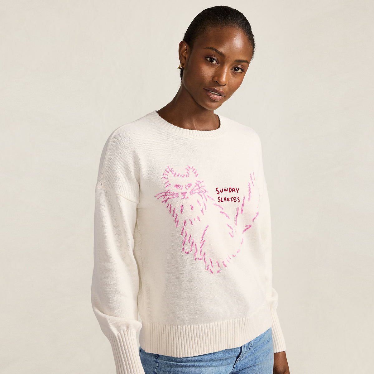 Womens Drifter Drop Shoulder Placed Jacquard Crew Neck Sweater