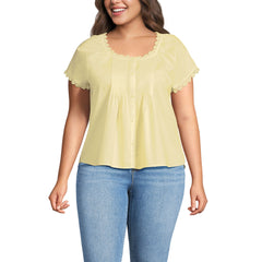 Women's Plus Size Poplin Short Sleeve Pintuck Blouse
