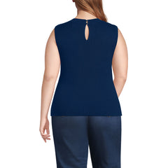Women's Plus Size Fine Gauge Baby Cable Crew Neck Sleeveless Sweater - Set Top