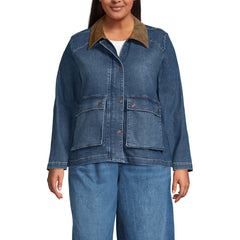 Women's Plus Size Corduroy Collared Denim Jacket