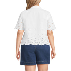 Women's Plus Size Poplin Eyelet Button Front Shirt