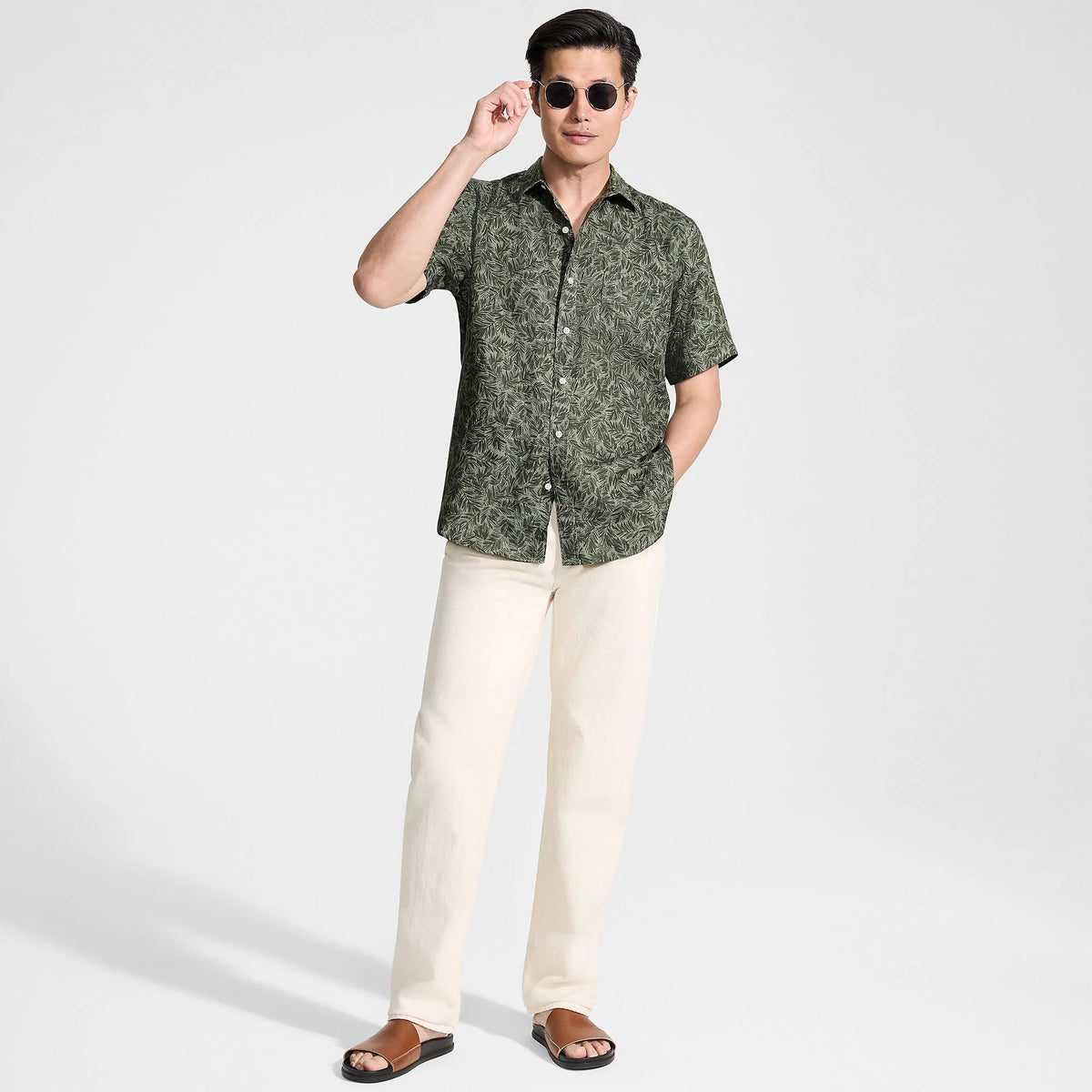 Men's Big Traditional Fit Short Sleeve Linen Shirt