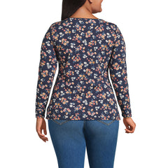 Women's Plus Size Lightweight Jersey Skimming Long Sleeve Scoop Neck T-shirt