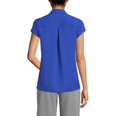 Women's Short Sleeve Split Neck Crepe Blouse