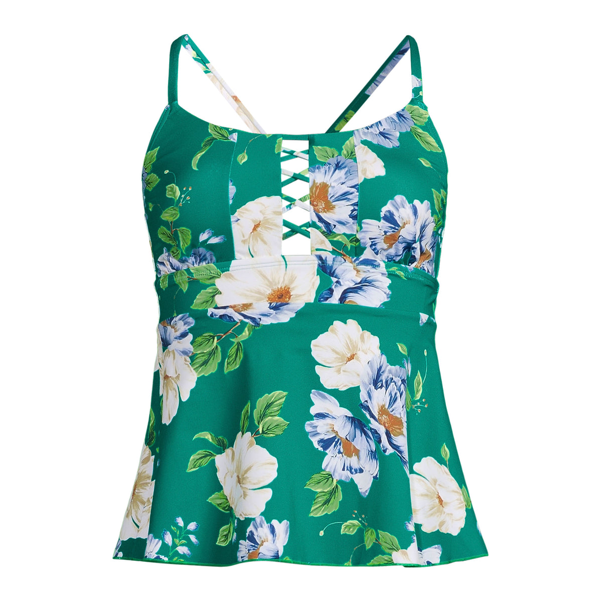 Women's D-Cup Lace-up Flutter Tankini Top