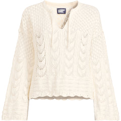 Women's Cotton Boucle Pointelle Notch Neck Sweater