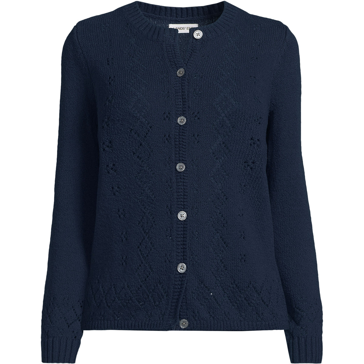 Women's Plus Size Pointelle Crew Neck Cardigan Sweater