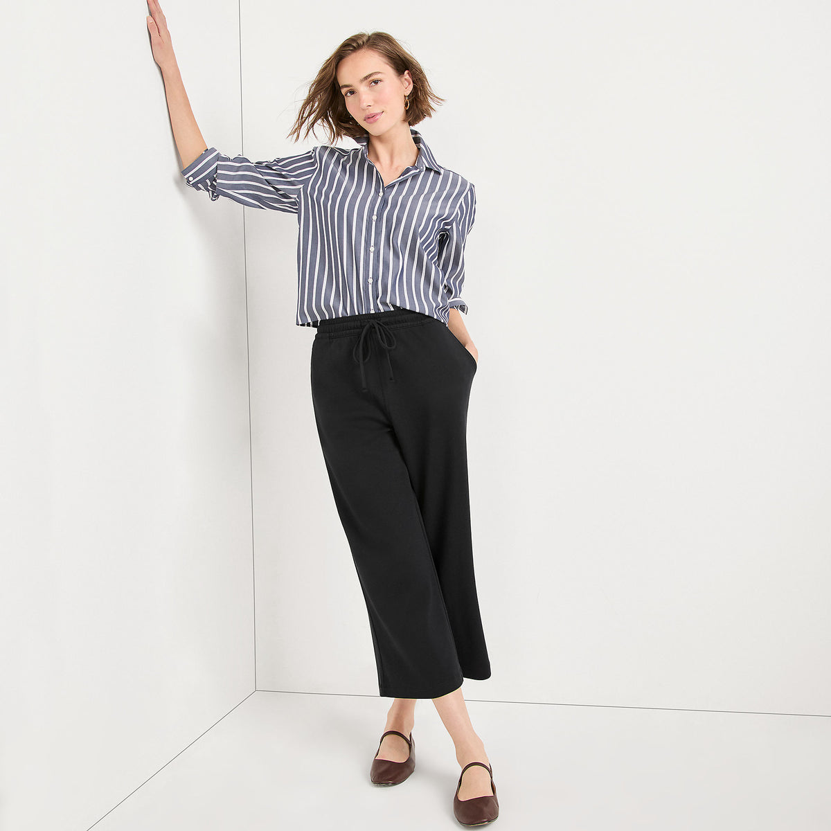 Women's Tall Sport Knit Elastic Waist Wide Leg Crop Pants