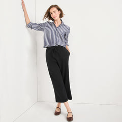 Women's Petite Sport Knit Elastic Waist Wide Leg Crop Pants