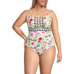 Women's Plus Size Lace Up One Piece Swimsuit