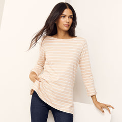 Women's Petite Size Supima Cotton Adjustable 3/4 Sleeve Boatneck Tunic