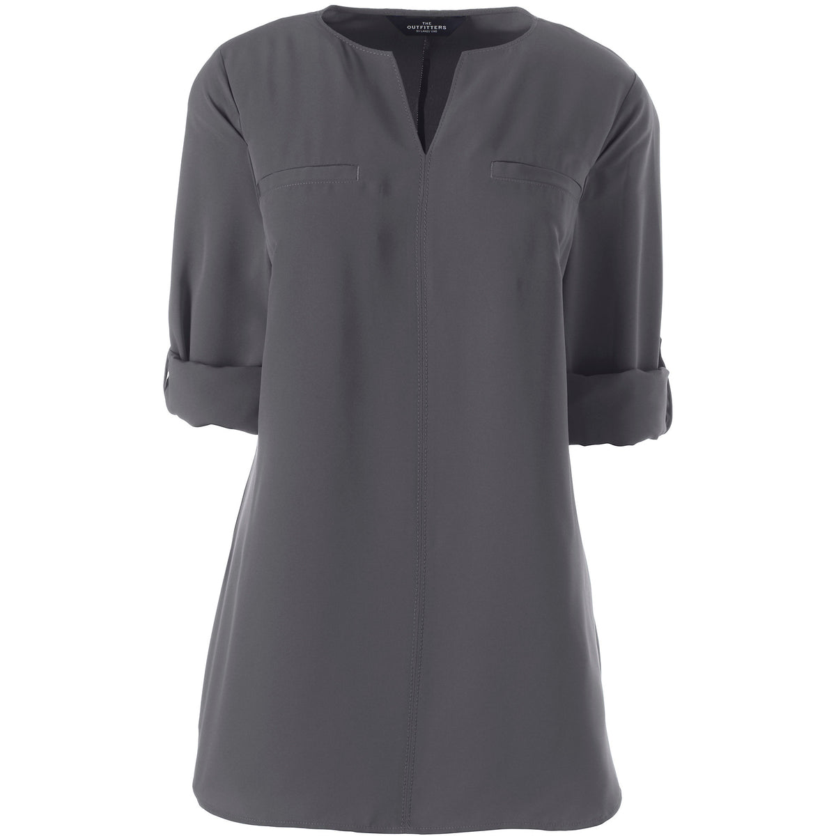Women's Petite Roll Sleeve Splitneck Tunic Soft Blouse