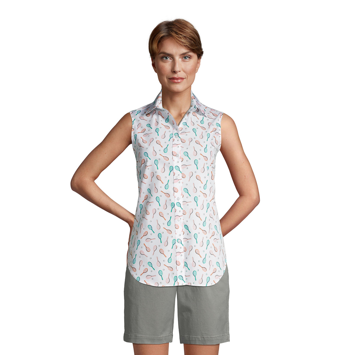 Women's Petite No Iron Supima Cotton Sleeveless Shirt