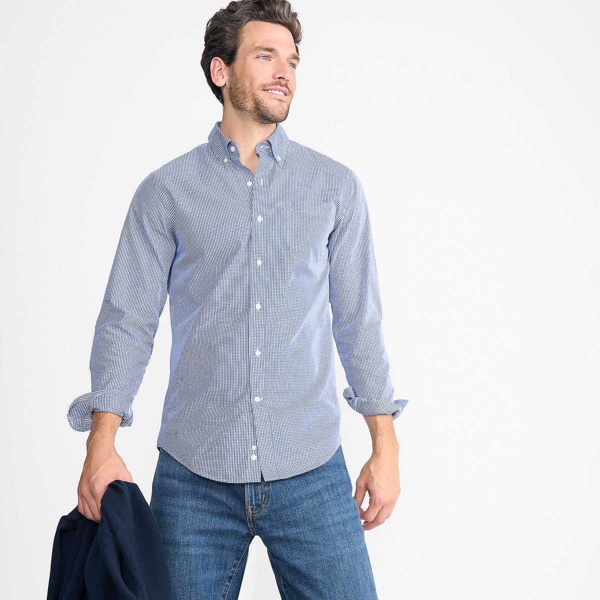 Men's Tall Tailored Fit No Iron Pattern Supima Cotton Pinpoint Buttondown Collar Dress Shirt