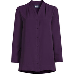 Women's Petite Long Sleeve Vneck Crepe Tunic
