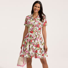 Women's Tall Linen Blend Button Front Dress with Godets