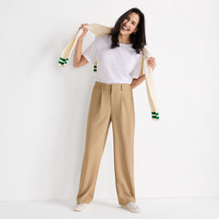 Women's Crepe High Rise Pleated Wide Leg Pants