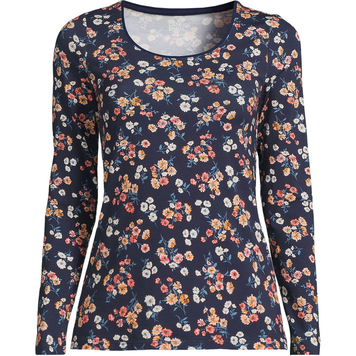 Women's Petite Lightweight Jersey Skimming Long Sleeve Scoop Neck T-shirt
