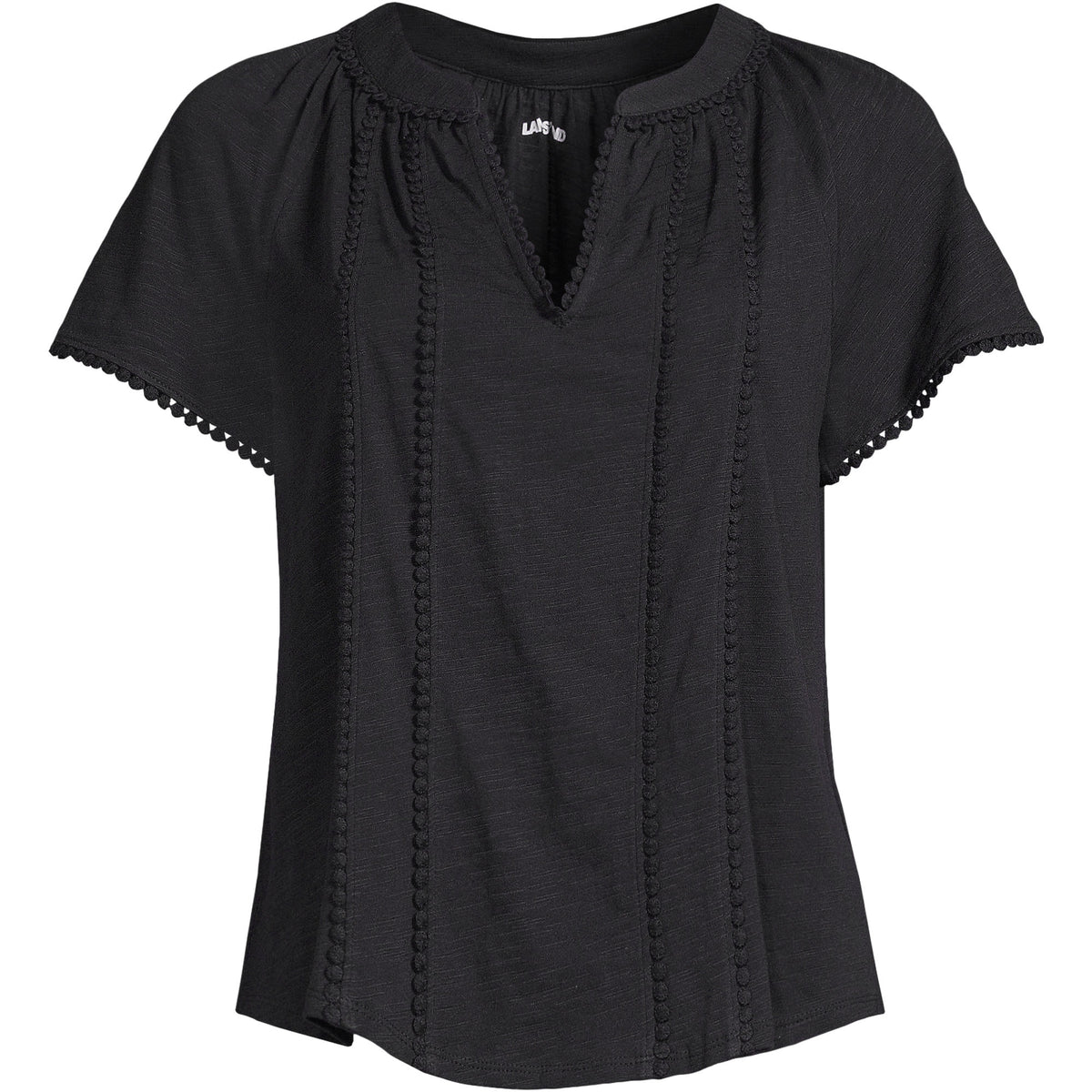 Women's Petite Slub Short Sleeve Notch Neck Top