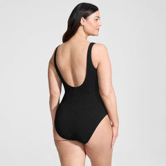 Womens Plus Size Boucle Square Neck Scoop Back One Piece Swimsuit
