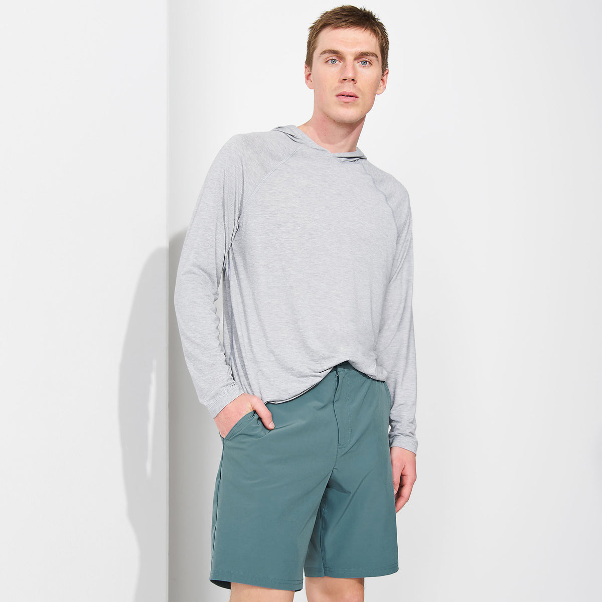 Men's SunShade UPF 50 Cooling Long Sleeve Hooded Swim Tee Rash Guard