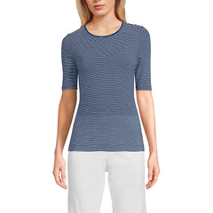 Women's Petite Lightweight Jersey Skimming Elbow Sleeve Crew Neck T-shirt