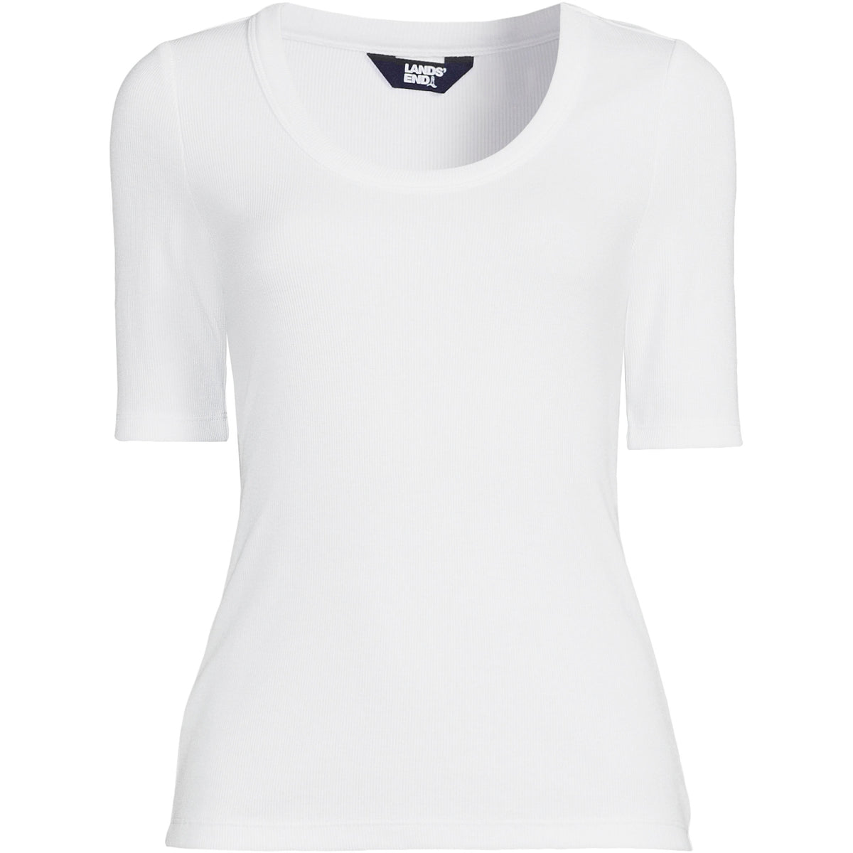 Women's Plus Size Drapey Rib Fitted Elbow Sleeve Scoop Neck Tee
