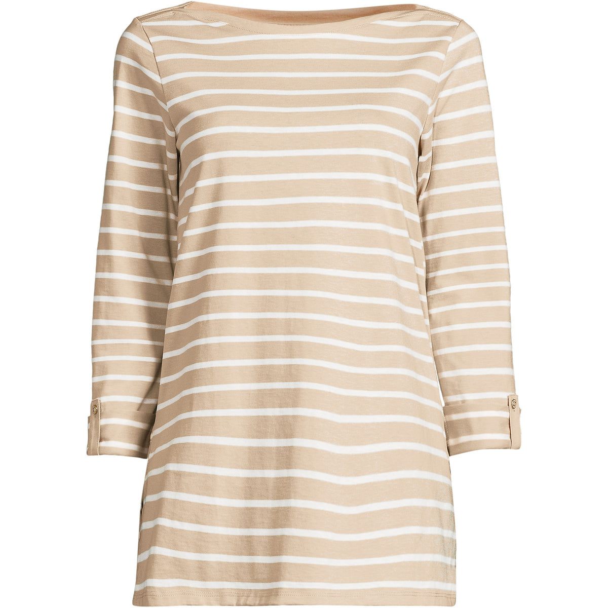 Women's Plus Size Supima Cotton Adjustable 3/4 Sleeve Boatneck Tunic