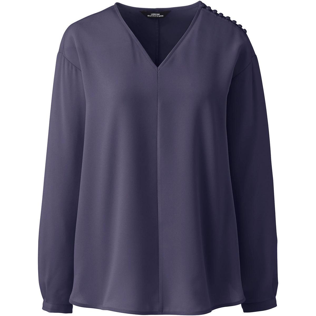 Women's Plus Size Long Sleeve V-neck Button Shoulder Crepe Blouse