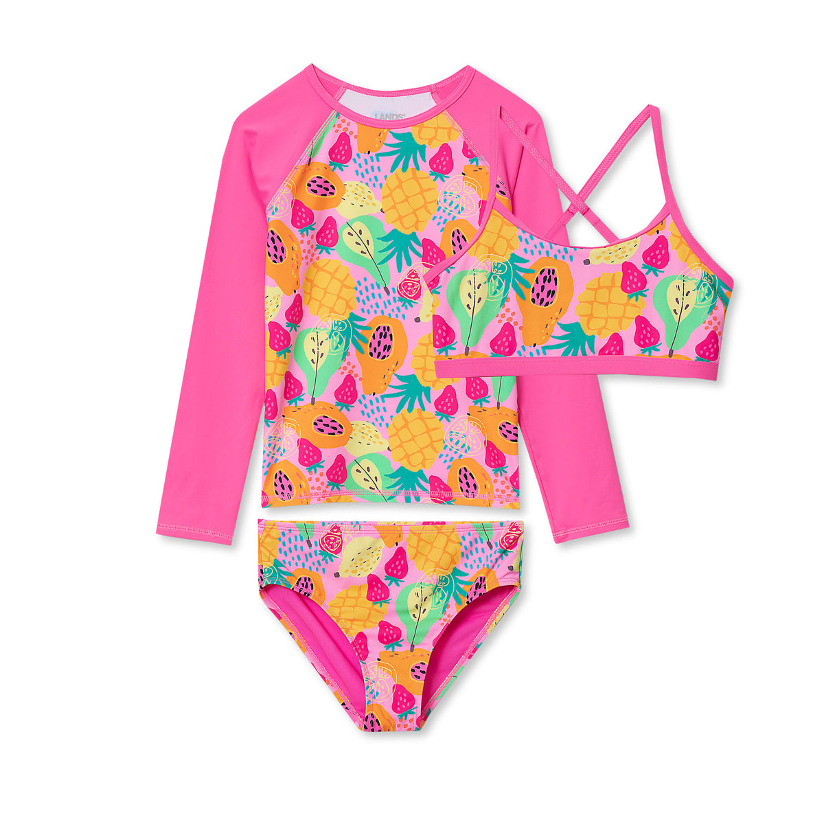 Girls Chlorine Resistant Long Sleeve Rash Guard Bikini 3 Piece Swimsuit Set