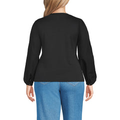 Women's Plus Size Supima Interlock Scoop Neck Blouson Sleeve Top