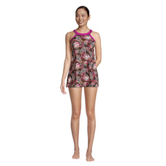 Women's Chlorine Resistant High Neck Swim Dress One Piece Swimsuit