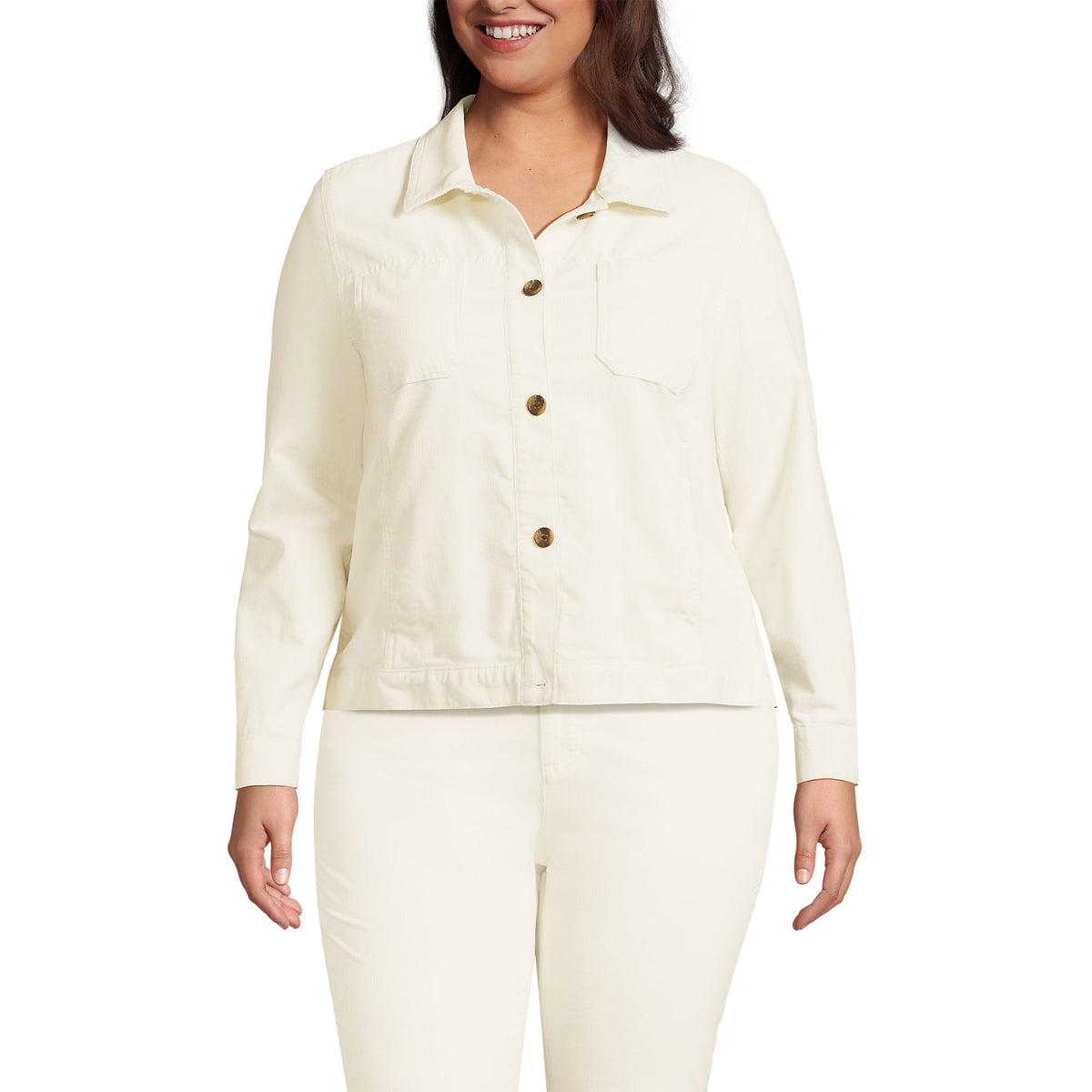 Women's Plus Size Corduroy Cropped Button Front Jacket