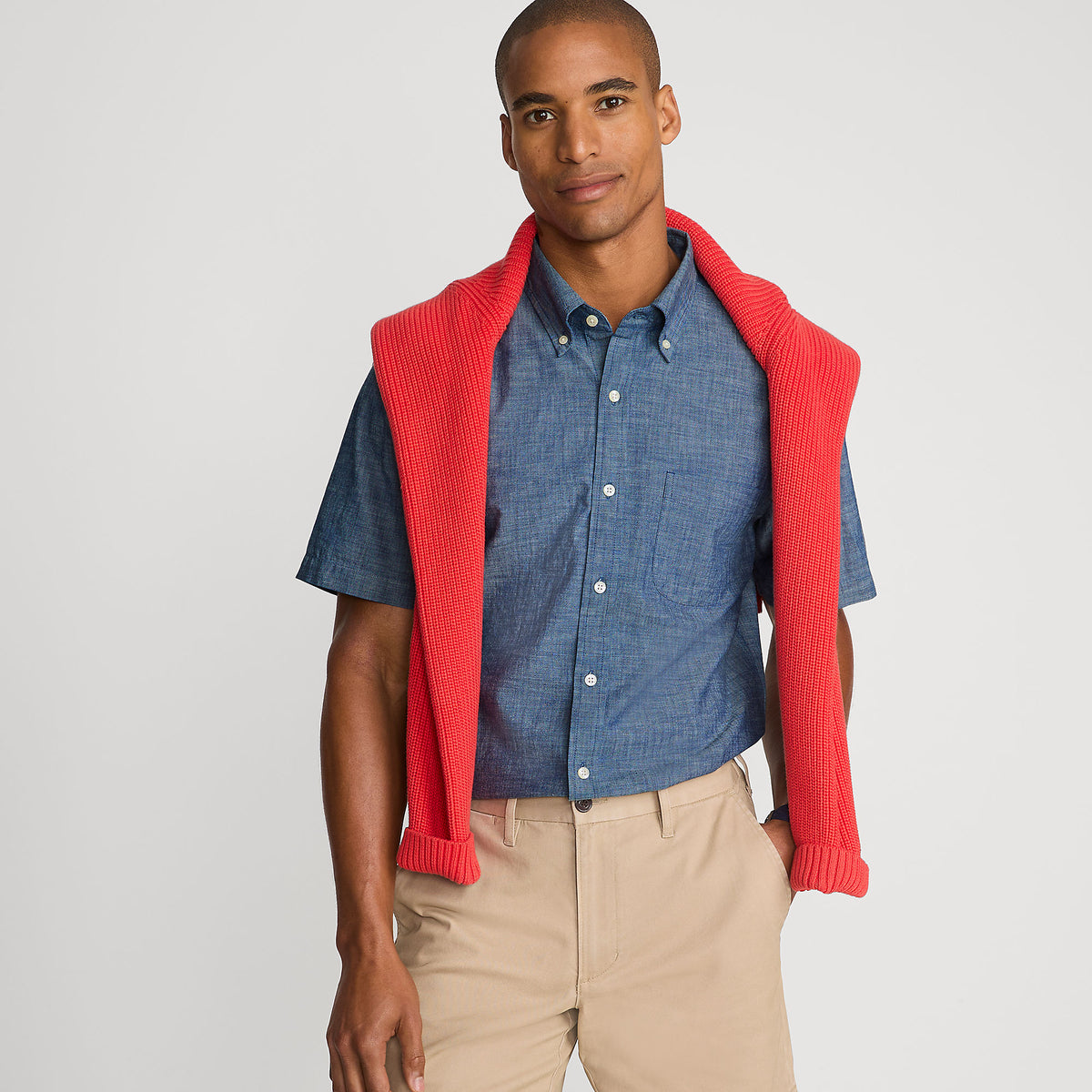 Men's Tall Short Sleeve Button Down Chambray Shirt