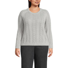 Women's Plus Size Drifter Raglan Pointelle Crew Neck Sweater