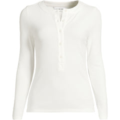Women's Plus Size Drapey Rib Fitted Long Sleeve Henley T-Shirt