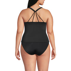 Women's Plus Size Tugless High Neck Strappy Back Tankini Swimsuit Top