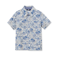 Boys Short Sleeve Linen Slub Button Down Shirt